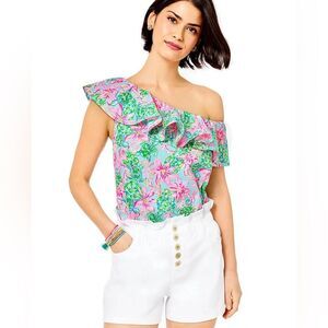 Lilly Pulitzer Neva High Rise Button Front Paperbag Waist Stretch Short | Sz 00